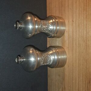 MOREL DESIGN SALT & PEPPER ETON 957 GRINDER STYLE MARKED PEWTER SHAKERS FRANCE